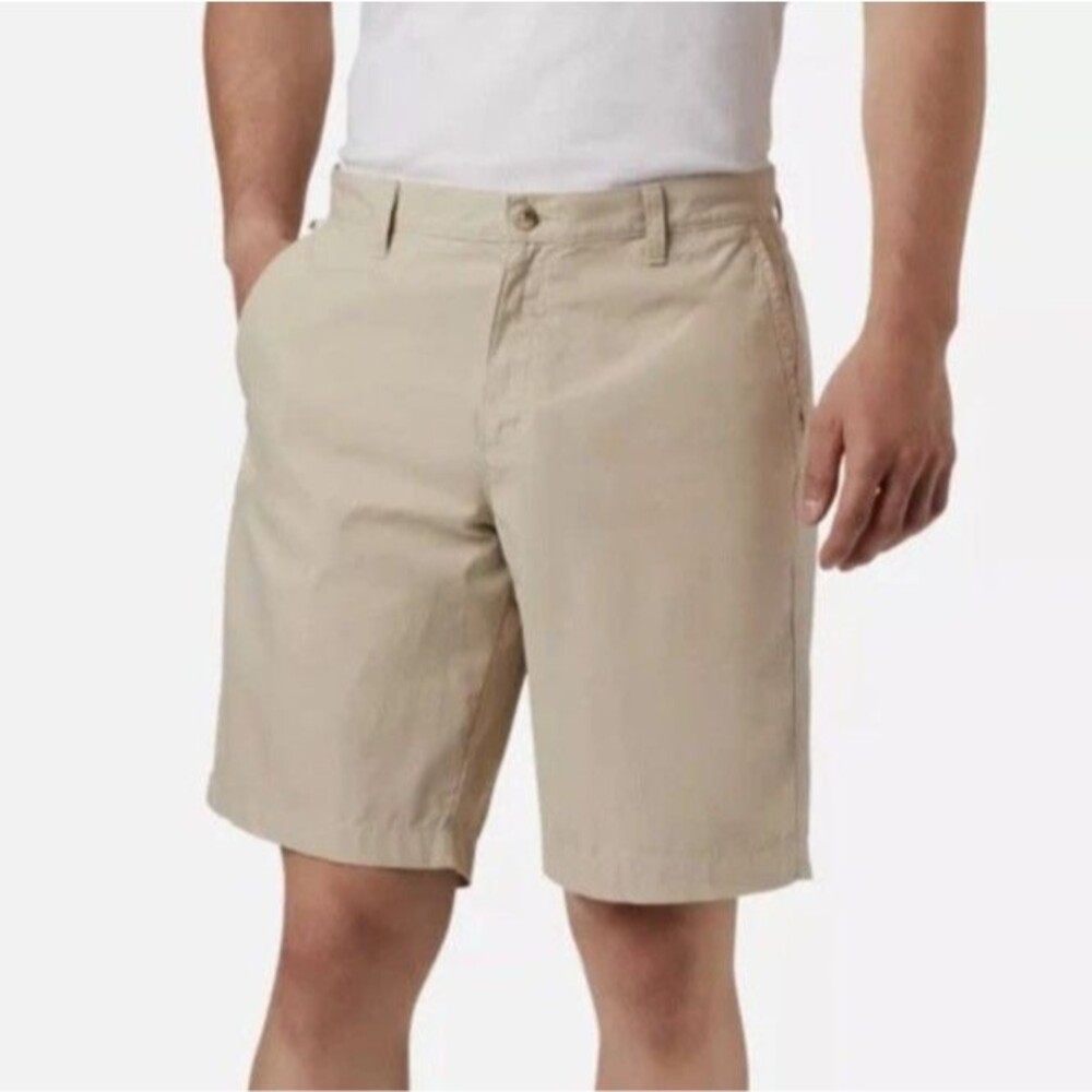 Columbia PFG Mens Bonehead Cotton Beige Flat Front Fishing Performance Shorts